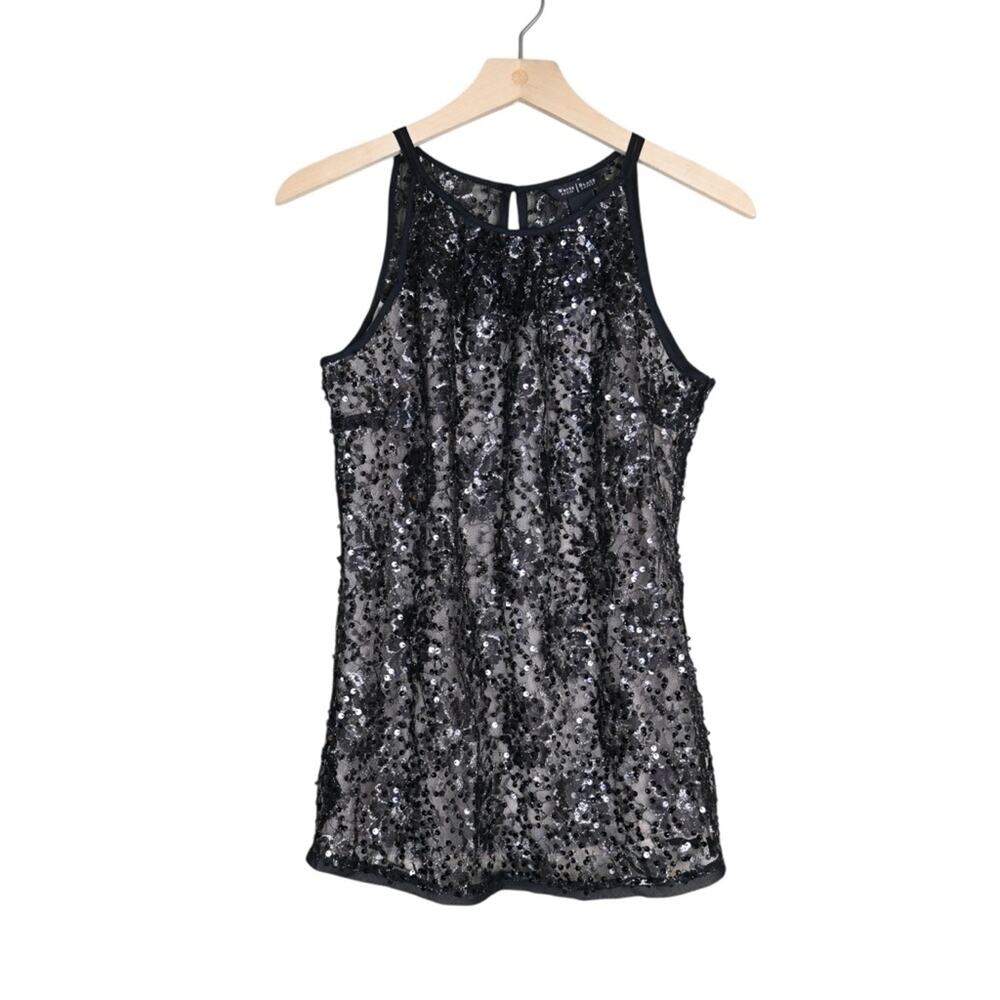 WHBM Women's XS Sequin Black Dressy Sleeveless Lined Tank